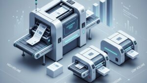 Современная иллюстрация автоматической фальцовки для брошюр, выбор оборудования по объему печати.